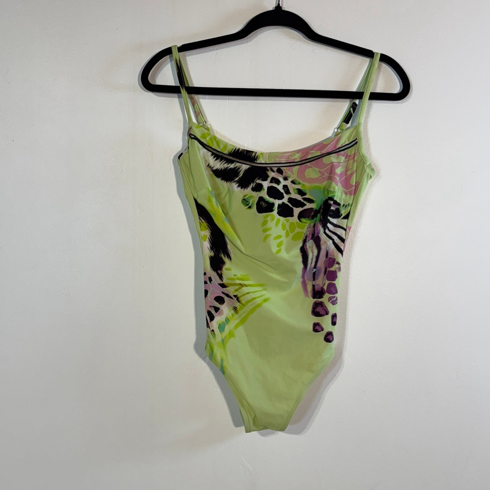Maryan Melhorn One Piece Swimsuit Women’s Size 8 Green Black D Cup Animal Print - Picture 2 of 12